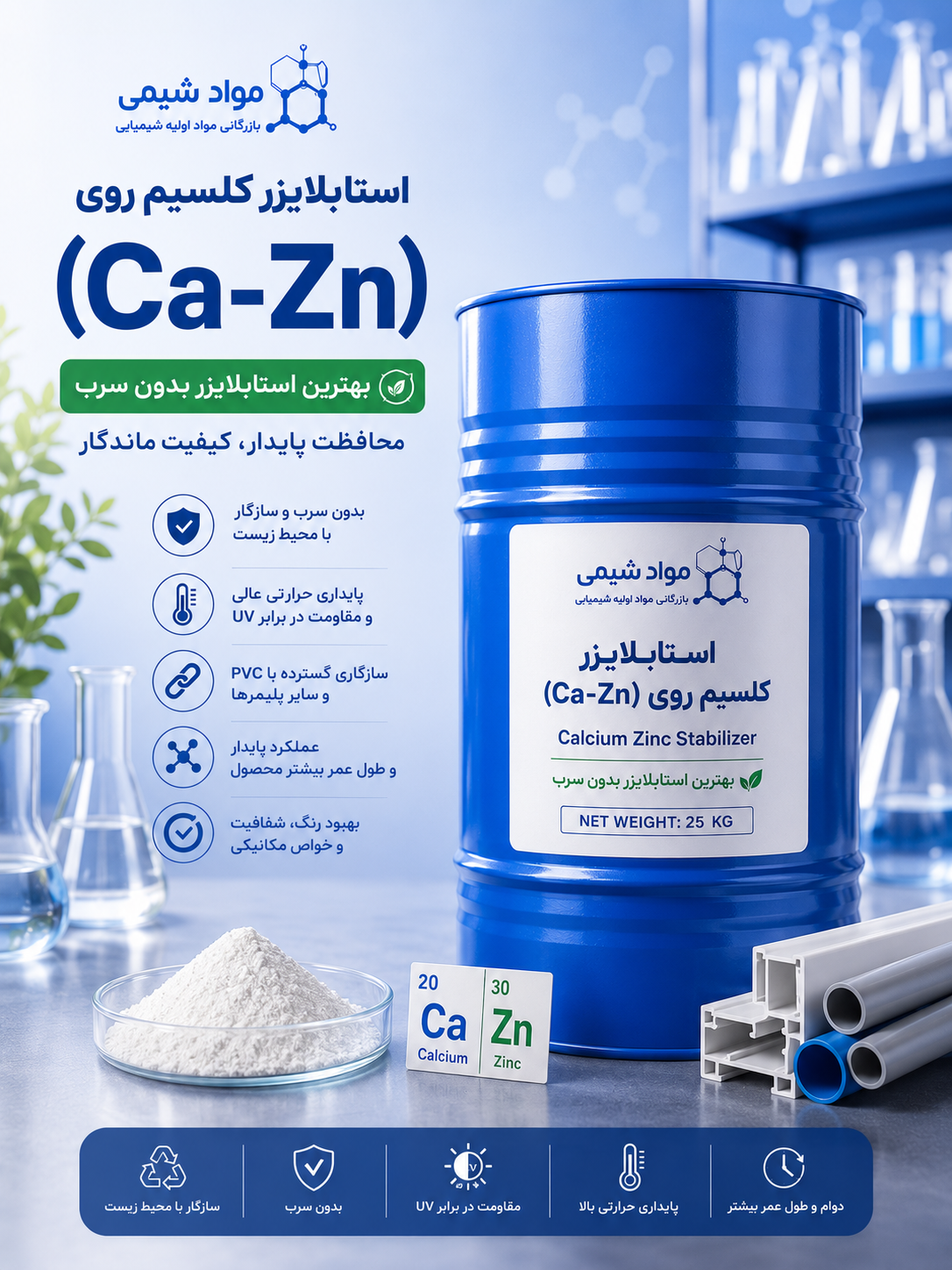 استابلایزر کلسیم روی (Ca-Zn) | بهترین استابلایزر بدون سرب مواد شیمی